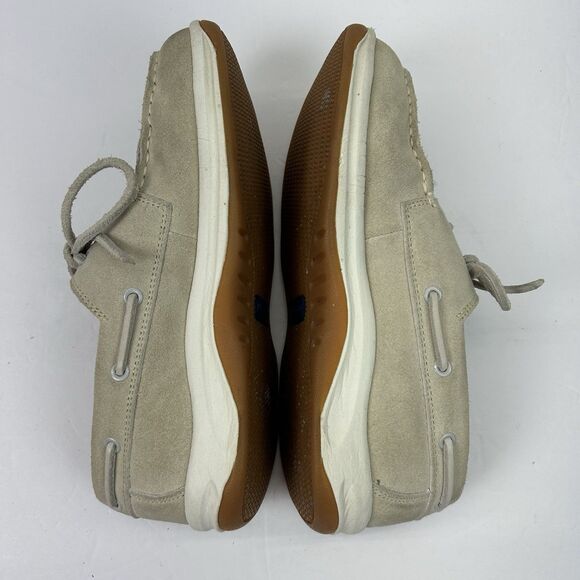 Lands End Boat Shoes Women's 7B Beige Leather Cushioned Insole Casual Slip On - Picture 5 of 14